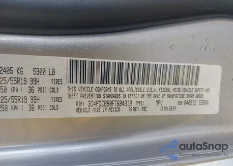 2015 Dodge Journey Sxt из США, поврежденный, VIN 3C4PDCBB0FT684319